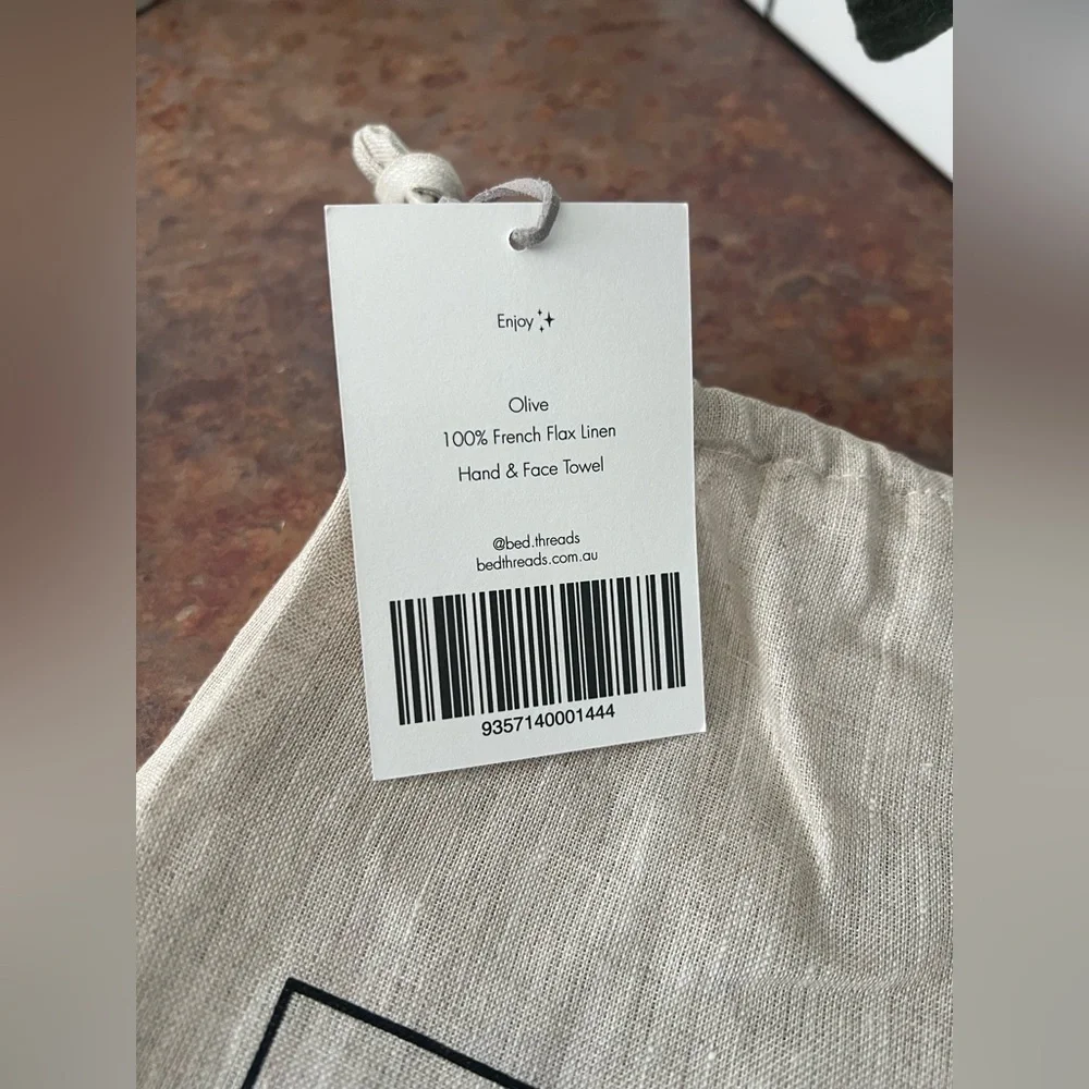 Bed Threads 100% French Flax Linen Waffle Hand & Face Towel, Olive, New